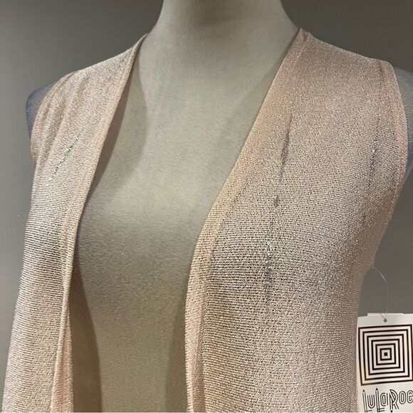 LuLaRoe Elegant Cream and gold Open-Front Joy duster size extra small - Picture 2 of 12